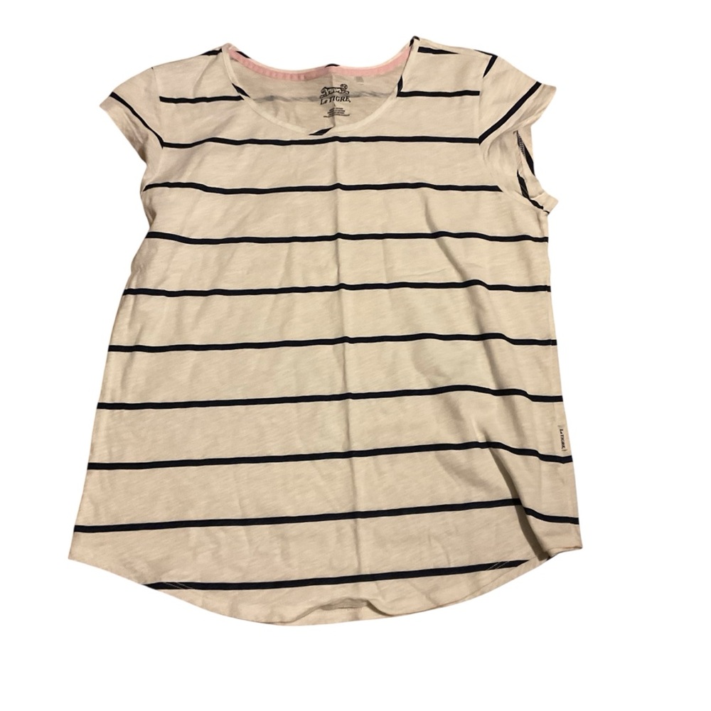 Le Tigre black and white Striped 100% cotton short sleeve blouse tennis golf